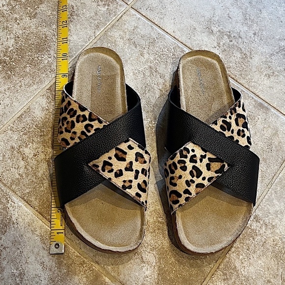 🆕 Max & Drew Amy leopard leather calf hair slip on sandals black brown - Picture 7 of 12